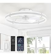 ZMISHIBO Ceiling Fans with Lights and Remote, 24'' Low Profile Ceiling Fan,White