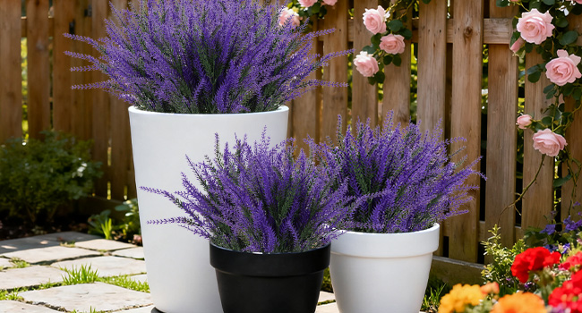 Artificial Lavender Flowers UV Resistant for Plants Garden Porch Window Box Decorating