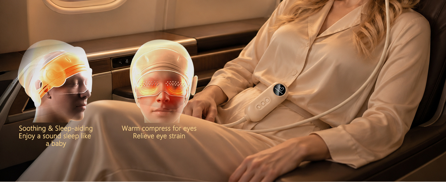 Portable head and eye massager for travel, naps, flights and daily stress relief