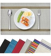 Caressio Linen Placemat Set of 4, Heat-Resistant Washable Easy to Clean Table Mats, Natural Linen...