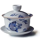 vv8oo Porcelain Gaiwan 7oz Teaup Jumping Fish White Glazed Tureen Chinese Sancai Cover Bowl Lip C...