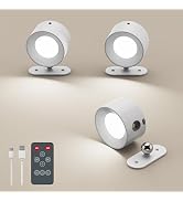 Fuligent 3 Pack LED Wall Sconces, Battery Operated Wall Lights for Bedroom Bedside, Cordless Scon...