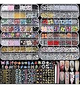 Teentior Nail Charms Nail Stickers with Nail Gems Kit, 8 Boxes Nail Art Rhinestones Gold Rhinesto...