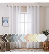 MIULEE 2 Panels Natural Linen Sheer Window Curtains Elegant Solid White Drapes Grommet Top Window...