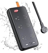 Outdoor Power Strip Weatherproof, IPX6 Waterproof Surge Protector with 6 Wide Outlets and 2USB A&...