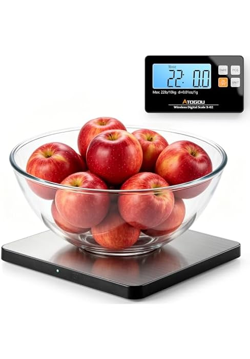 Atogou Wireless Kitchen Scale, 22lb/10kg Food Scale with Detachable Display & Larger Platform, 0....