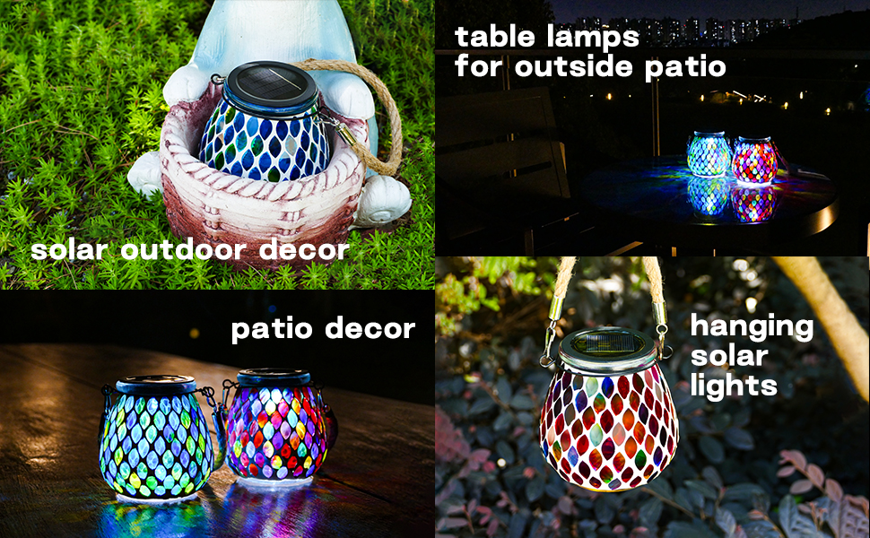 solar outdoor decor, table lamps for outside patio, patio decor, hanging solar lights