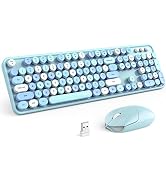 MOFII Wireless Keyboard and Mouse Combo, Blue Retro Keyboard with Round Keycaps, 2.4GHz Dropout-F...