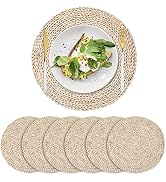 6 Pack Woven Placemats, Natural Corn Husk Placemats, Round Straw Braided Table Mats by YANGQIHOME...