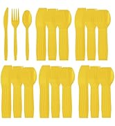 240-Piece Disposable Heavy Duty Plastic Cutlery Set,Includes Yellow Party Knife, Fork and Spoon 8...