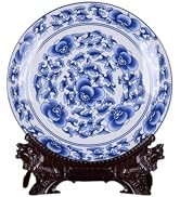 Blue and White Porcelain Decorative Plate – Traditional Qinghua Floral Art from Jingdezhen,10-Inc...