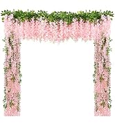 U'Artlines 10Pcs 7.2 Ft/Piece Artificial Wisteria Garland Silk Fake Light Pink Wisteria Flowers H...
