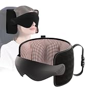 Air Neck Free Travel Pillow for Airplane, Travel Pillow with Seat Strap and 3D Eye Mask to Firm H...