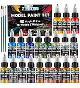 X ARTY HUB Model Paint Set - 20 Colors with 3 Brushes, Miniature Paints (Base/Skin Tones/Shadows/...