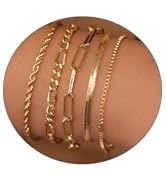 CAROVO Gold Chain Bracelets for Women, 14K Gold Plated Bracelet Set Minimalist Rope Paperclip Cuf...