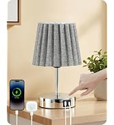 GOEBLESON Small Bedside Table Lamp, Touch Dimmable Table Lamp with USB Ports, Nightstand Lamp wit...