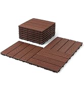 Composite Interlocking Deck Tiles Outdoor, 12"x12" Waterproof Decking Tiles Outdoor, Straight Gra...
