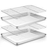 TeamFar Baking Sheet with Rack Set (2 Pans + 2 Racks), Stainless Steel Baking Pan Cookie Sheet fo...