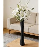 Tall Thin Vase, 16" Tall Ceramic Skinny Waist Vase, Handmade Flower Vases for Centerpiece Table W...