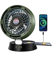 10400mAh Solar Camping Fan with LED Lantern, Rechargeable Portable Fan with 5W Solar Panel, Batte...