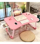 Laptop Bed Table, Foldable Laptop Desk Bed Tray with Storage Drawer, Lap Desk TV Tray for Breakfa...