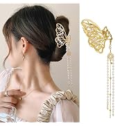 1 Pack Metal Gold Hair Clips Butterfly Shape Hollow Hair Claw Clips Pearl Chinese Knot Design Tas...