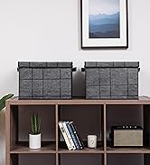 VENO 4 Pack Large Collapsible Storage Bin with Lid, Decorative Box, Cube, Organizer, Container fo...