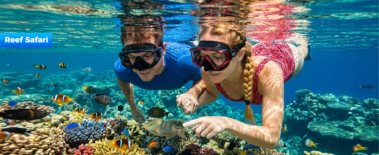 Snorkel Set, Pano 3 Window Snorkel Mask, Anti-Fog Diving Goggles and Snorkel Snorkeling Gear