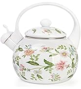 Jucoan 2.3 Quart Vintage Enamel Tea Kettle, Whistling Tea Kettle for Stove Top, Floral Enamel on ...