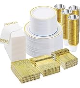 BESTVIP 700PCS Gold Disposable Dinnerware Set (100 Guests), Plastic Plates for Party, Wedding, Pa...