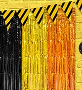 Construction Foil Fringe Curtains Backdrop Birthday Party Decorations