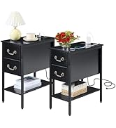VECELO End Tables,Narrow Nightstands with Charging Station & USB Ports &Drawers,Night Stand for L...