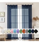 ABLUEN Navy Blue Sheer Curtains 96 Inches Long, Privacy Semi Sheer Curtains for Living Room Bedro...
