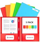 2 Pocket Folders with Prongs, 3 Prong Folders with Pockets, Colored, 5 Pack | Fit Letter Size Pap...