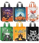 AhfuLife 6/12 Pcs Halloween Trick or Treat Bags, Large Halloween Gift Tote Bags with Handles, Reu...