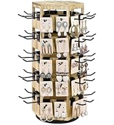 Ikee Design Free Assemble Wood Hexagon Rotating Jewelry Display Stand, 60 Removable Metal Hooks, ...