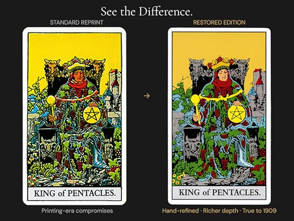Dionysus restored edition King of Pentacles tarot card refined colors and sharp details