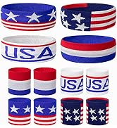 SHANGXING American Flag Sports Headband and Wristband- Striped Sweatband Set for Basketball, Foot...