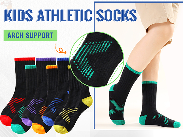 SeeyAN Kids Socks Boys Crew Athletic Half Cushion Cotton Sport Running Arch Support Breathable Socks