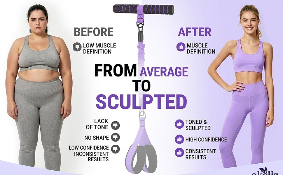 Before and after muscle transformation results from 12-week resistance band training