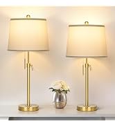 Table Lamps Set of 2,Adjustable Height Bedside Lamp,Gold Tall Lamp with White Shade 3 Color Tempe...