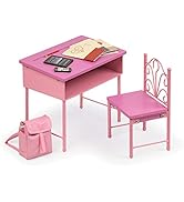Badger Basket Toy Back-to-School Doll Desk and Chair Set with Classroom Accessories for 18 inch D...