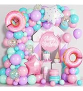 Donut Party Decorations, 108 Pcs Pink Purple Green Teal Balloons Arch Kit Pastel Latex Balloon Fo...
