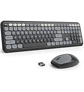 Fogruaden Quiet Black Wireless Keyboard and Mouse, 2.4GHz Retro Cute Typewriter-Style Full-Size C...