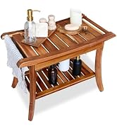 Shower Stool Bench Chair Waterproof with Storage Shelf for Shaving Legs, Spa, Bath Seat, Inside S...