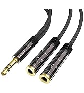 Headset Splitter Adapter KINGTOP 3.5mm Audio Stereo Y Splitter Cable Male to 2 Port 3.5mm Female ...