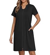 Ekouaer Women Zipper Robes Knit Short Bathrobe Lightweight House Coat with Pockets Soft Nightgown