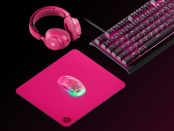 Coordinated magenta pink mousepad, mouse, keyboard and headset