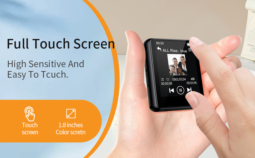 64GB MP3 Player with Bluetooth 5.3 Full Touch Screen Color Screen Mini MP3 Player