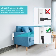 3FT Flat Low Profile Angled NEMA 5-15 Plug to IEC C13 Power Cord